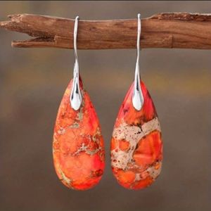 GORGEOUS Bright orange imperial jasper stone earrings. Silver plated